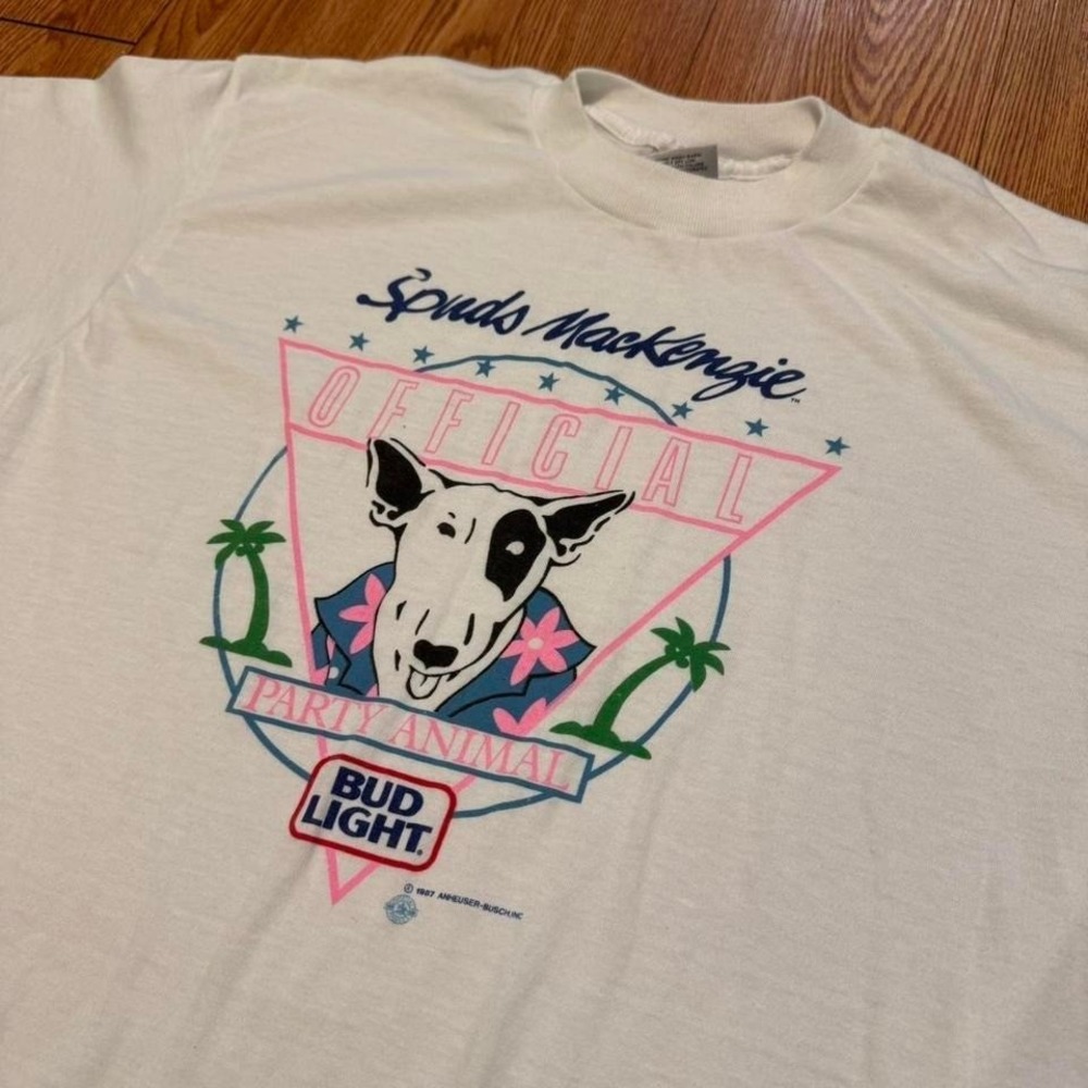 Spuds Mackenzie Men's Shirt Bud Light 90s Party Animal White Sports Size XL